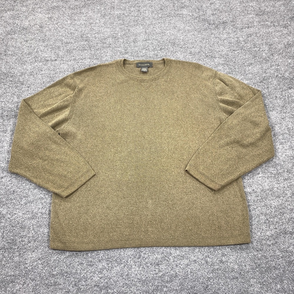 Banana Republic Sweater Mens XL Green Crew Neck Cotton Tight-Knit Lightweight